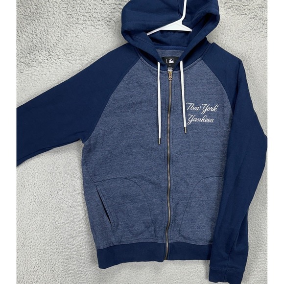 New York Yankees Men Full Zip Hoodie Jacket Medium Blue Drawstring Darius Rucker
